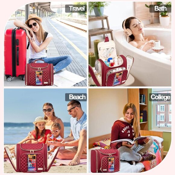 Travel Toiletry Bag Women Water-Resistant Hanging Shower Cosmetic Organizer - Picture 7 of 8